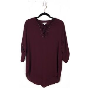 Decree | NEW lace front burgundy blouse